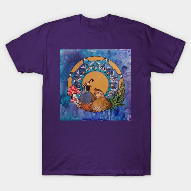 Quail Mandala Magic Mushrooms T-Shirt by StephaniePerryArt